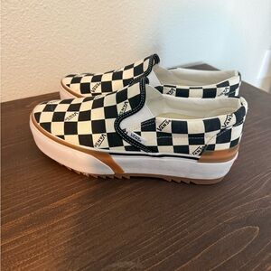 Vans Checkerboard Platform Slip-On Sneakers - Black & White with Gum Detail